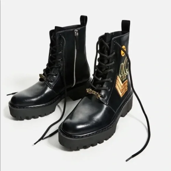Combat Boots Zara Women Boots Zara 41 Black Leather Combat Boot